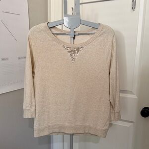 Chic Beige Women's Sweatshirt with Sequin Accent